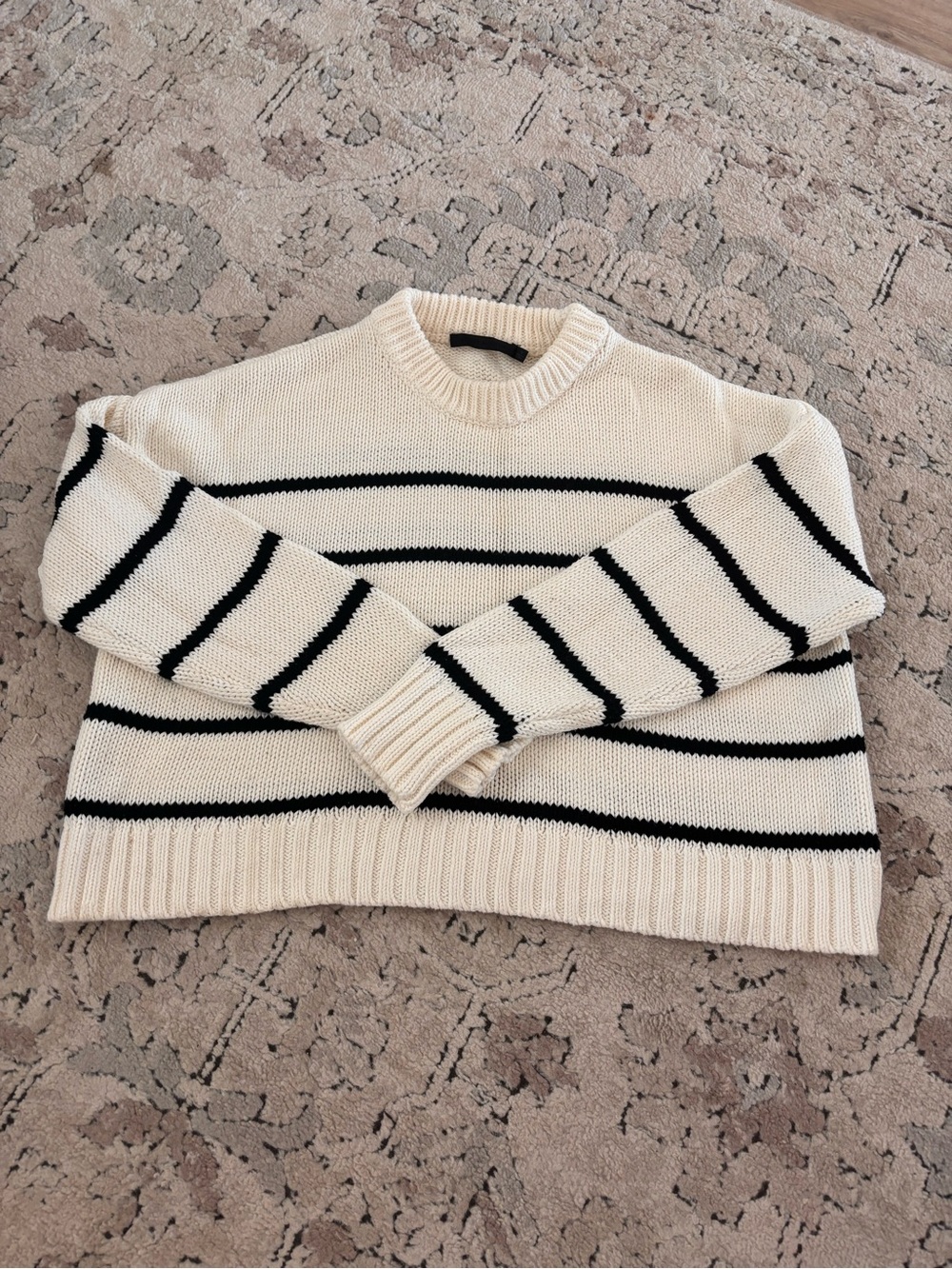 Jenni Kayne Cream and Black Chloe Striped Crew Sweater
